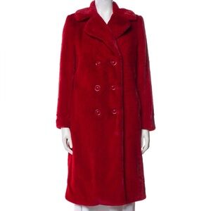 Alice + Olivia Double Breasted Red Faux Fur Coat Sz XS